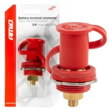 AMIO 03814 — Złącze zasilania akumulatora czerwone plus z zaślepką 3/8 M10 12V 24V 48V 250A A...