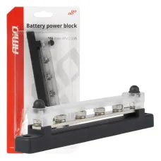 AMIO 03808 — Blok rozdzielczy masy plusa bus bar M6 12V - 48V 250A AMIO-03808