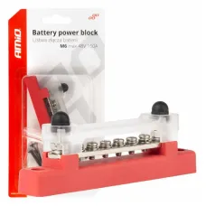 AMIO 03810 — Blok rozdzielczy masy plusa bus bar M6 12V - 48V 150A AMIO-03810