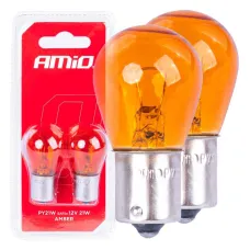AMIO 04354 — Żarówki halogenowe PY21W BA15S 12V POMARAŃCZOWE 2szt. blister AMIO-04354/03352