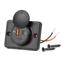 AMIO 04231 — Ładowarka samochodowa z gniazdami USB wodoodporna kwadratowa USB + USB-C QC3.0 1...