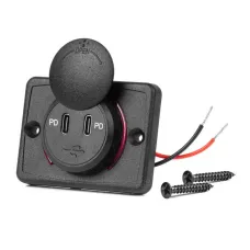 AMIO 04232 — Ładowarka samochodowa z gniazdami USB wodoodporna kwadratowa 2x USB-C 12V 24V AM...