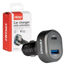 AMIO 04178 — Szybka ładowarka samochodowa z woltomierzem 48W PD30W QC3.0 USB-A USB-C AMIO-041...