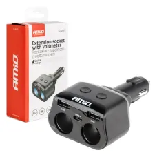 AMIO 04173 — Rozdzielacz rozgałęźnik gniazda zapalniczki 2x USB 1x USB-C 12V 24V + woltomierz...