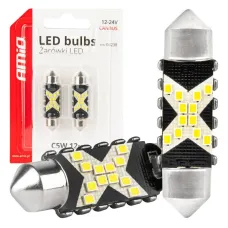 AMIO 04238 — Żarówki LED CANBUS Festoon C5W 12SMD 2016 41mm White 12V 24V AMIO-04238