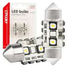AMIO 04247 — Żarówki LED CANBUS Festoon C5W 2SMD 3838 31mm White 12V 24V AMIO-04247