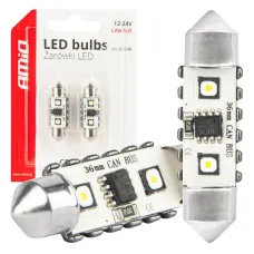 AMIO 04248 — Żarówki LED CANBUS Festoon C5W 2SMD 3838 36mm White 12V 24V AMIO-04248