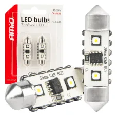 AMIO 04249 — Żarówki LED CANBUS Festoon C5W 2SMD 3838 39mm White 12V 24V AMIO-04249