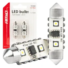 AMIO 04250 — Żarówki LED CANBUS Festoon C5W 2SMD 3838 41mm White 12V 24V AMIO-04250