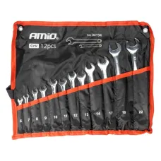AMIO 04194 — Klucze płaskie oczkowe zestaw kluczy oczkowych 6-22 mm 12 szt. AMIO-04194