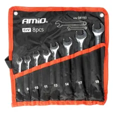 AMIO 04193 — Klucze płaskie oczkowe zestaw kluczy oczkowych 8-19 mm 8 szt. AMIO-04193