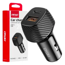 AMIO 04282 — Ładowarka samochodowa QC+PD 20W USB-A + USB-C AMIO-04282