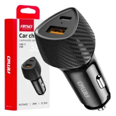 AMIO 04283 — Ładowarka samochodowa QC+PD 38W USB-A + USB-C AMIO-04283