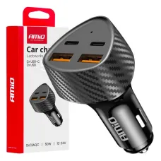 AMIO 04284 — Ładowarka samochodowa 50W 2x USB-A + 2x USB-C AMIO-04284