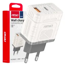 AMIO 04286 — Ładowarka sieciowa Quick Charge GaN 30W USB-A + USB-C AMIO-04286