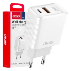 AMIO 04287 — Ładowarka sieciowa Quick Charge GaN 38W USB-A + USB-C AMIO-04287