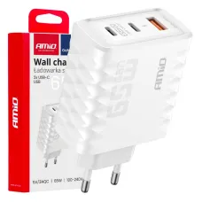 AMIO 04289 — Ładowarka sieciowa Quick Charge 65W USB-A + 2x USB-C AMIO-04289