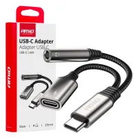 Adapter rozgałęźnik USB-C na  USB-C + Mini Jack 3.5mm 10cm AMIO-04295