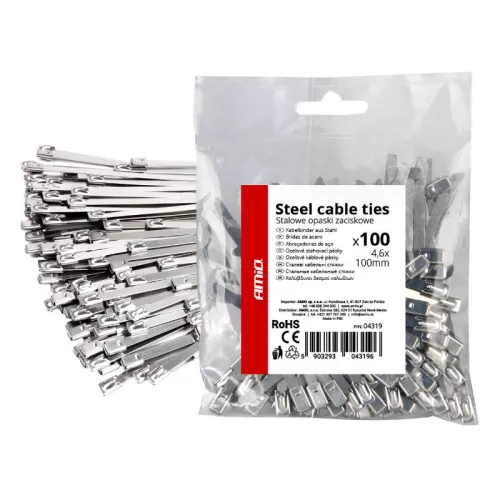 Opaski zaciskowe metalowe ze stali nierdzewnej 4.6x100mm 100 szt. AMIO-04319