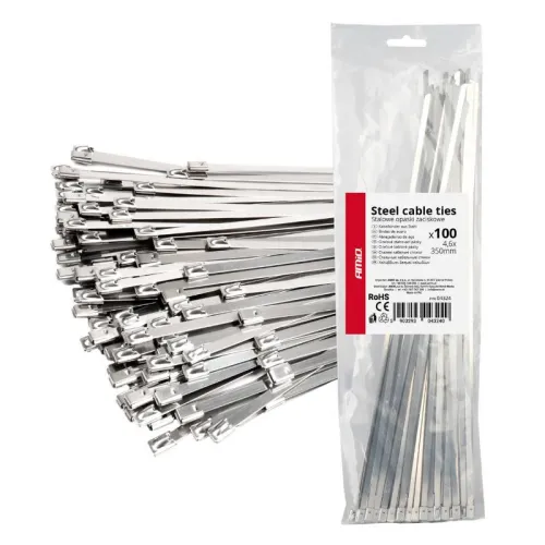 Opaski zaciskowe metalowe ze stali nierdzewnej 4.6x350mm 100 szt. AMIO-04324