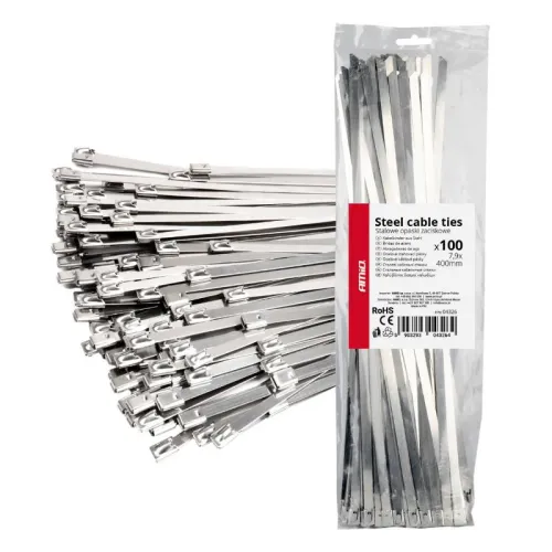 Opaski zaciskowe metalowe ze stali nierdzewnej 7.9x400mm 100 szt. AMIO-04326