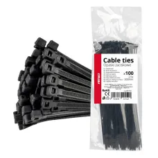 AMIO 02152 — Taśmy opaski zaciskowe kablowe czarne 2,5x200mm - 100 szt. AMIO-02152