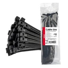 AMIO 02156 — Taśmy opaski zaciskowe kablowe czarne 4,8x300mm - 100 szt. AMIO-02156