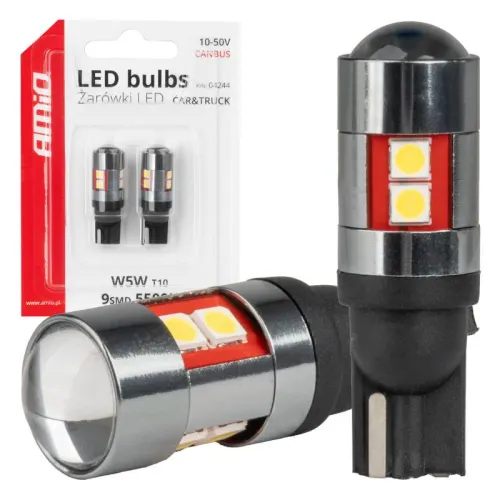Żarówki LED CANBUS T10 W5W 9 SMD 3030 White 12V 24V 36V 48V AMIO-04244