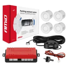 AMIO 01568 — Zestaw czujników parkowania cofania Buzzer 4 sensory białe AMIO-01568