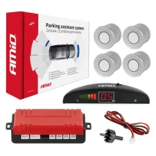AMIO 01564 — Zestaw czujników parkowania cofania LED 4 sensory srebrne AMIO-01564