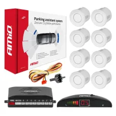 AMIO 01601 — Zestaw czujników parkowania cofania LED 8 sensorów białe AMIO-01601