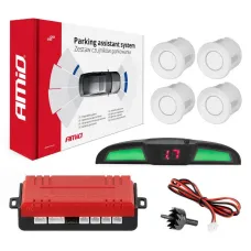 AMIO 02283 — Zestaw czujników parkowania cofania LED COB 4 sensory białe AMIO-02283