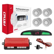 AMIO 02282 — Zestaw czujników parkowania cofania LED COB 4 sensory srebrne AMIO-02282