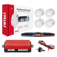 AMIO 02289 — Zestaw czujników parkowania czujniki cofania MAX LED 4 sensory białe AMIO-02289