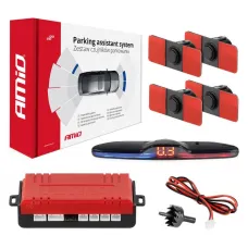 AMIO 02291 — Zestaw czujników parkowania czujniki cofania MAX LED 4 sensory czarne wewnętrzne...