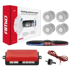 AMIO 02288 — Zestaw czujników parkowania czujniki cofania MAX LED 4 sensory srebrne AMIO-0228...