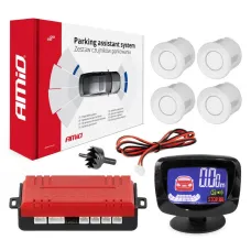 AMIO 01563 — Zestaw czujników parkowania czujniki cofania LED GRAF 4 sensory białe AMIO-01563