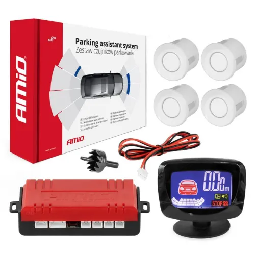 Zestaw czujników parkowania czujniki cofania LED GRAF 4 sensory białe AMIO-01563