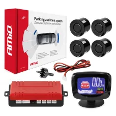 AMIO 01562 — Zestaw czujników parkowania czujniki cofania LED GRAF 4 sensory czarne AMIO-0156...