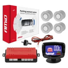 AMIO 01561 — Zestaw czujników parkowania czujniki cofania LED GRAF 4 sensory srebrne AMIO-015...