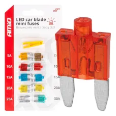 AMIO 04340 — Bezpieczniki samochodowe mini z diodą led 10 szt. AMIO-04340