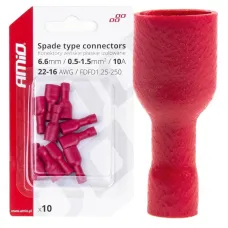 AMIO 03063 — Konektory izolowane żeńskie płaskie 6.6mm 0.5-1.5mm2 10A 10 szt. AMIO-03063