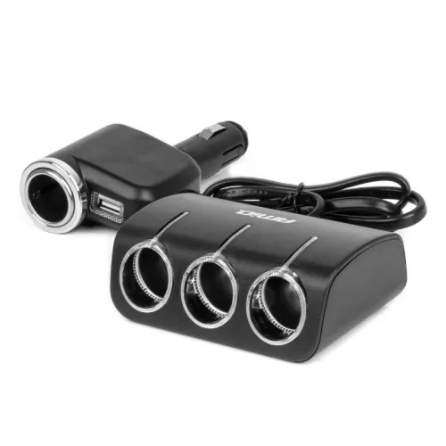 Rozdzielacz gniazda zapalniczki z ładowarką i żarnikiem 12V 24V 120W 80cm AMIO-04360