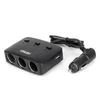 Rozdzielacz gniazda zapalniczki z ładowarką 2x USB-A ON/OFF LED 12V 24V 100W 70cm AMIO-04363
