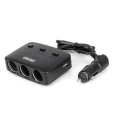 AMIO 04363 — Rozdzielacz gniazda zapalniczki z ładowarką 2x USB-A ON/OFF LED 12V 24V 100W 70c...