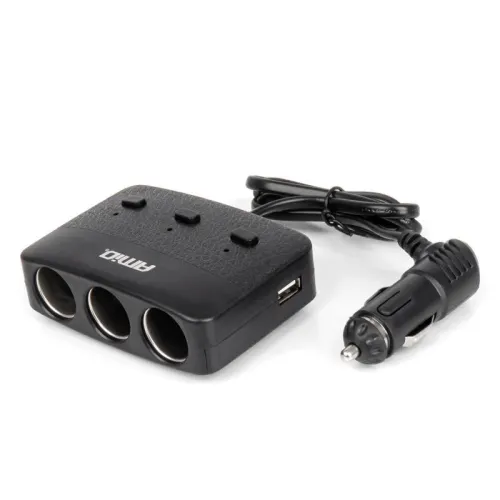 Rozdzielacz gniazda zapalniczki z ładowarką 2x USB-A ON/OFF LED 12V 24V 100W 70cm AMIO-04363