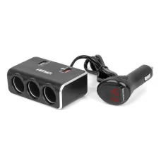 AMIO 04364 — Rozdzielacz gniazda zapalniczki z ładowarką 2x USB-A QC3.0 12V 24V 120W 80cm AMI...
