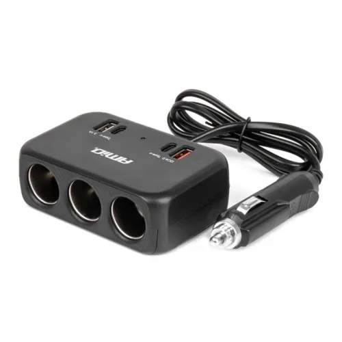 Rozdzielacz gniazda zapalniczki z ładowarką 1x USB-A 1x USB-C QC4.0 12V 24V 120W 80cm AMIO-04365