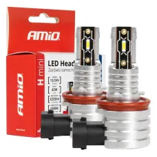 AMIO 03333 — Żarówki samochodowe LED seria H-mini H8 H9 H11 H16 6500K Canbus AMiO-03333