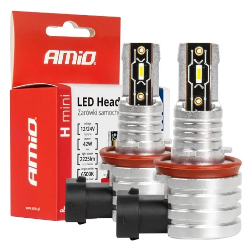 Żarówki samochodowe LED seria H-mini H8 H9 H11 H16 6500K Canbus AMiO-03333